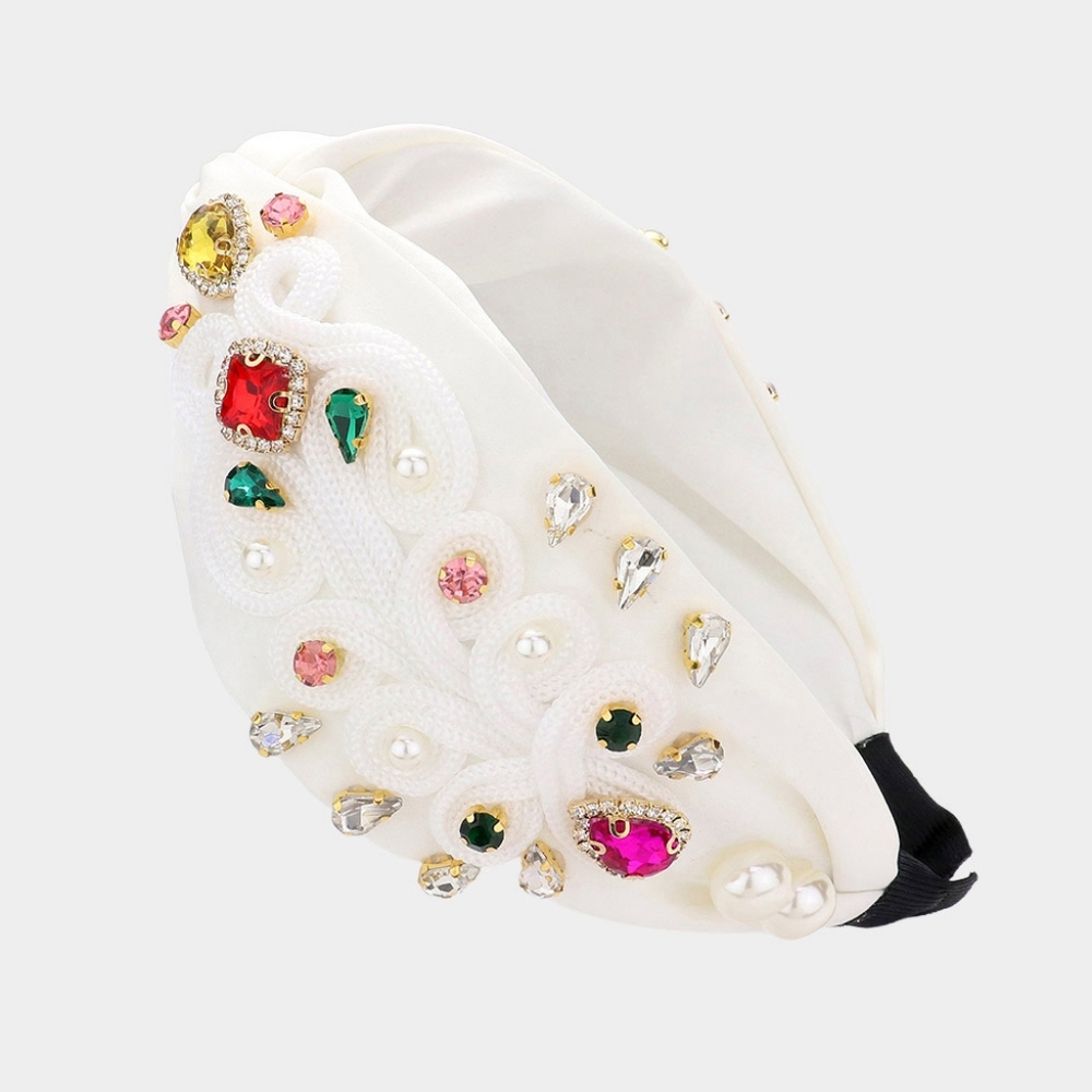 White Pearl Crystal Headband Hair Bling Rhinestone Jewel Gem Statement